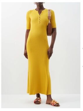Gabriela Hearst Mustard Ribbed Midi Dress